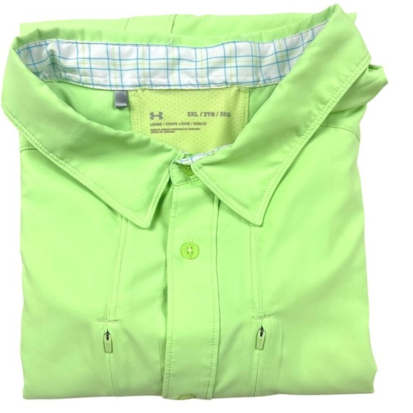 Under Armour Mens 3XL Loose Fit Short Sleeve Button Up Fishing Shirt Green - Picture 1 of 16